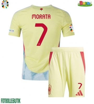 Spanien Alvaro Morata #7 Bortaställ Barn EM 2024 Kortärmad (+ Korta byxor)